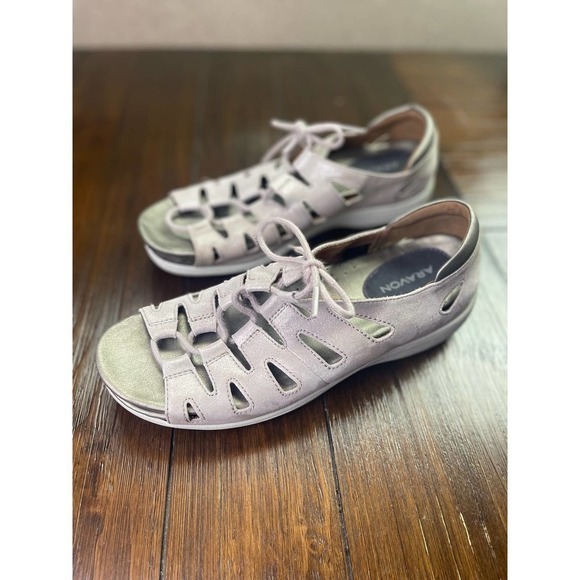 Aravon Bromly Ghillie Leather Open Toe Sandal Shoes Size 9.5 B‎ - Picture 1 of 7